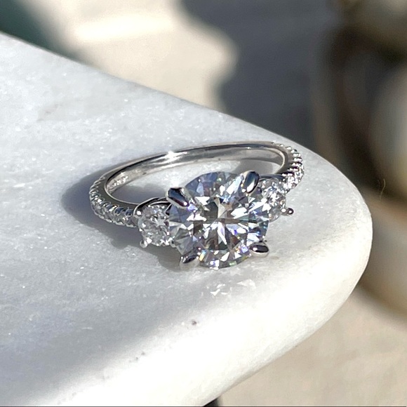 DEPOSIT- for Romantic 3.5tcw (D, VVS1) 3 Stone Moissanite Ring with pave - Picture 7 of 13